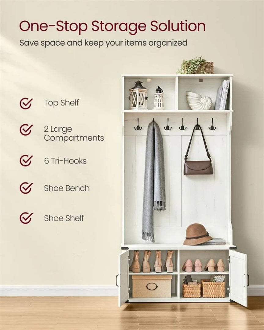 Hall Tree With Bench, Shoe Cabinet & Hooks Entryway Storage Unit