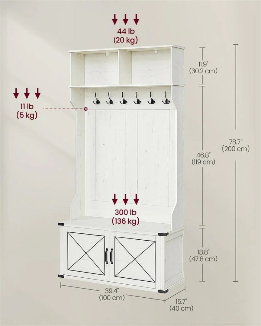 Hall Tree With Bench, Shoe Cabinet & Hooks Entryway Storage Unit