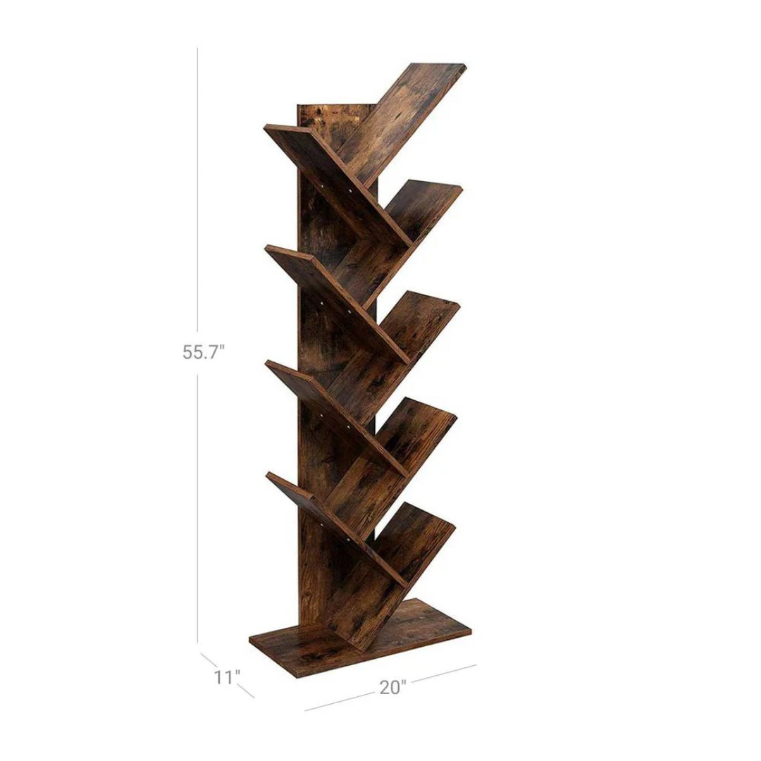 9 Tier Tree Bookshelf Space Saving Bookcase Storage Shelf