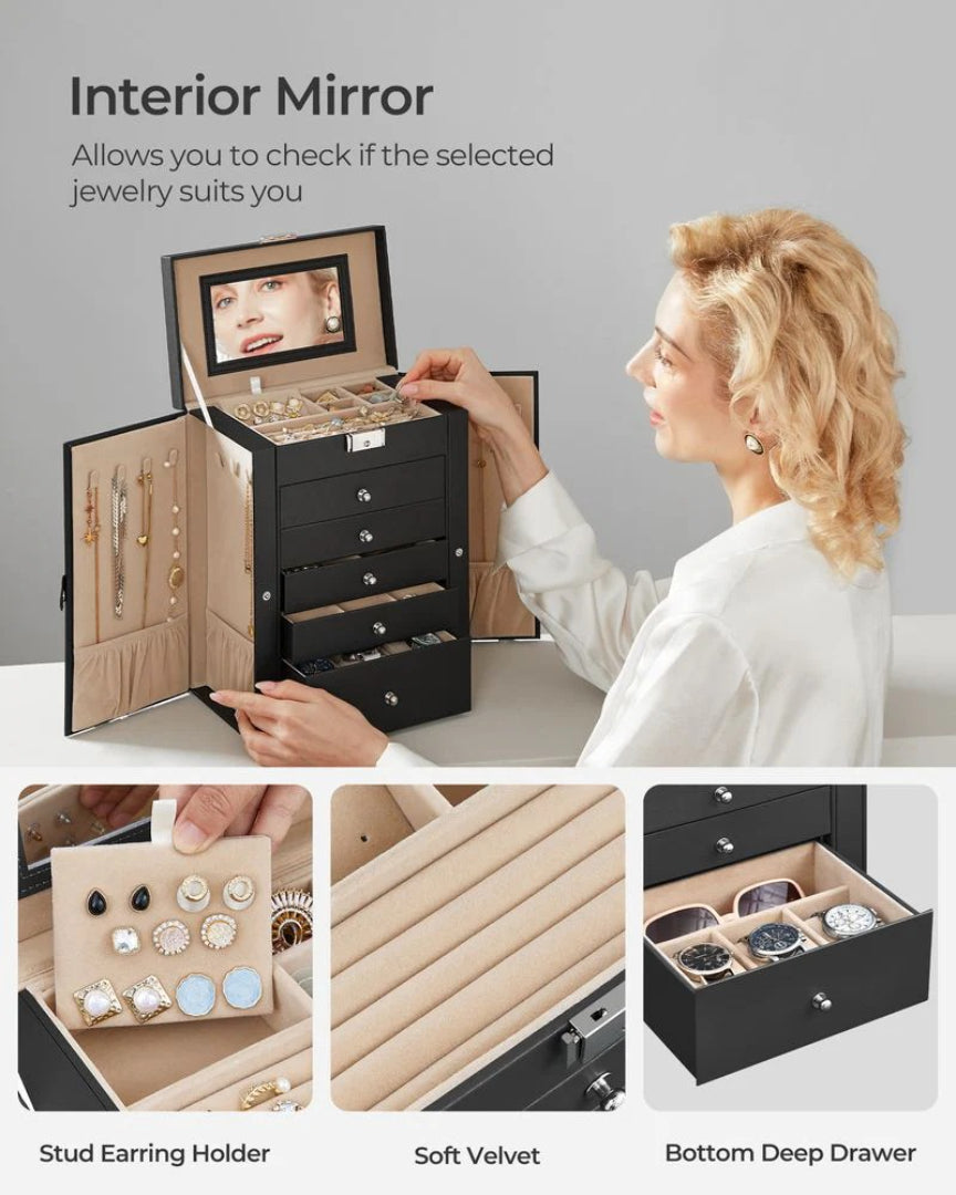 Large Jewelry Box Organizer 6 Tier With Drawers Mirror And Lock