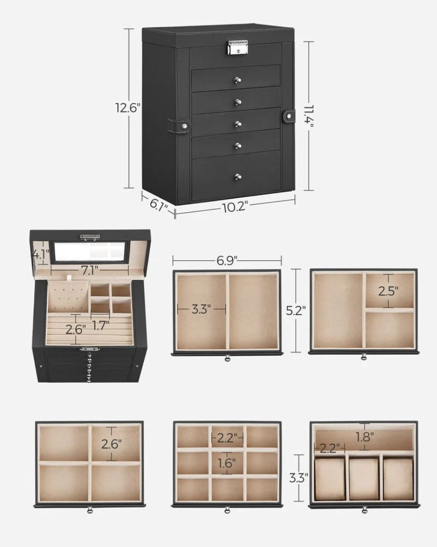 Large Jewelry Box Organizer 6 Tier With Drawers Mirror And Lock