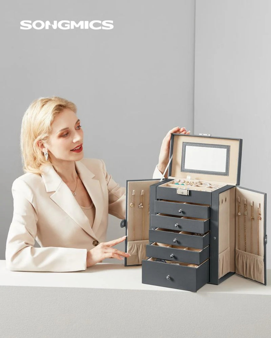 Large Jewelry Box Organizer 6 Tier With Drawers Mirror And Lock