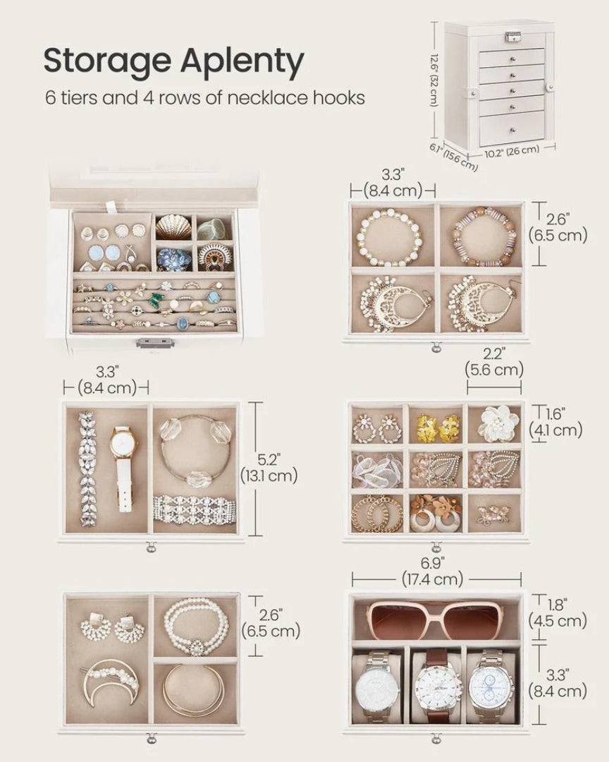Large Jewelry Box Organizer 6 Tier With Drawers Mirror And Lock