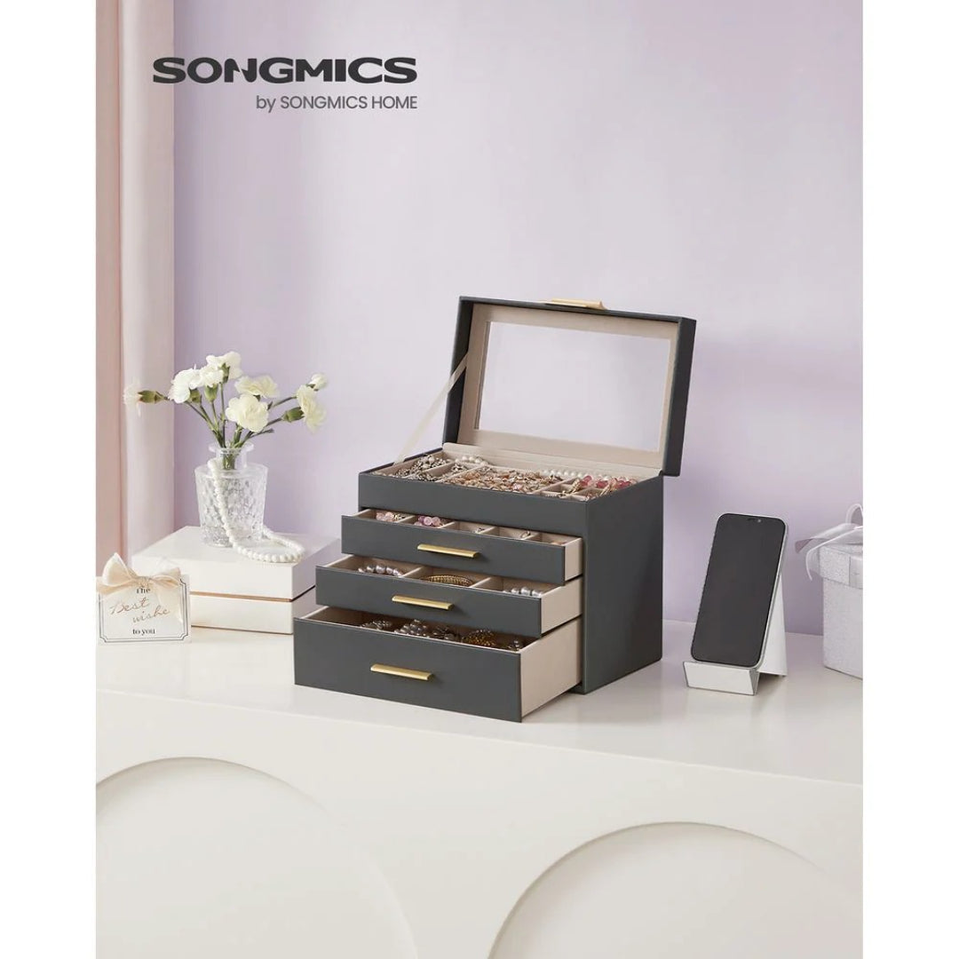 Large Jewelry Box With Glass Lid 4 Or 6 Layer Organizer