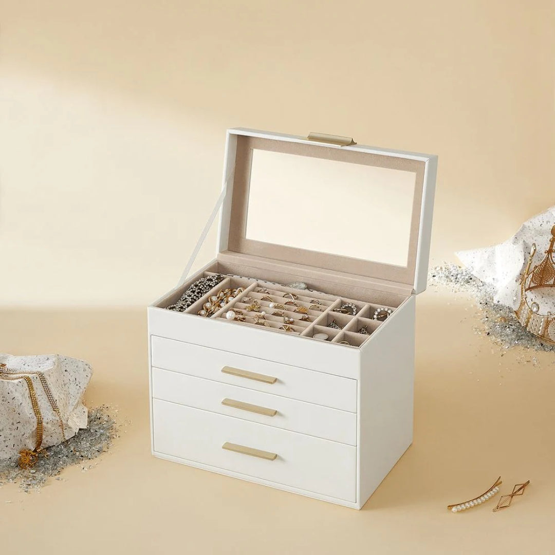 Large Jewelry Box With Glass Lid 4 Or 6 Layer Organizer