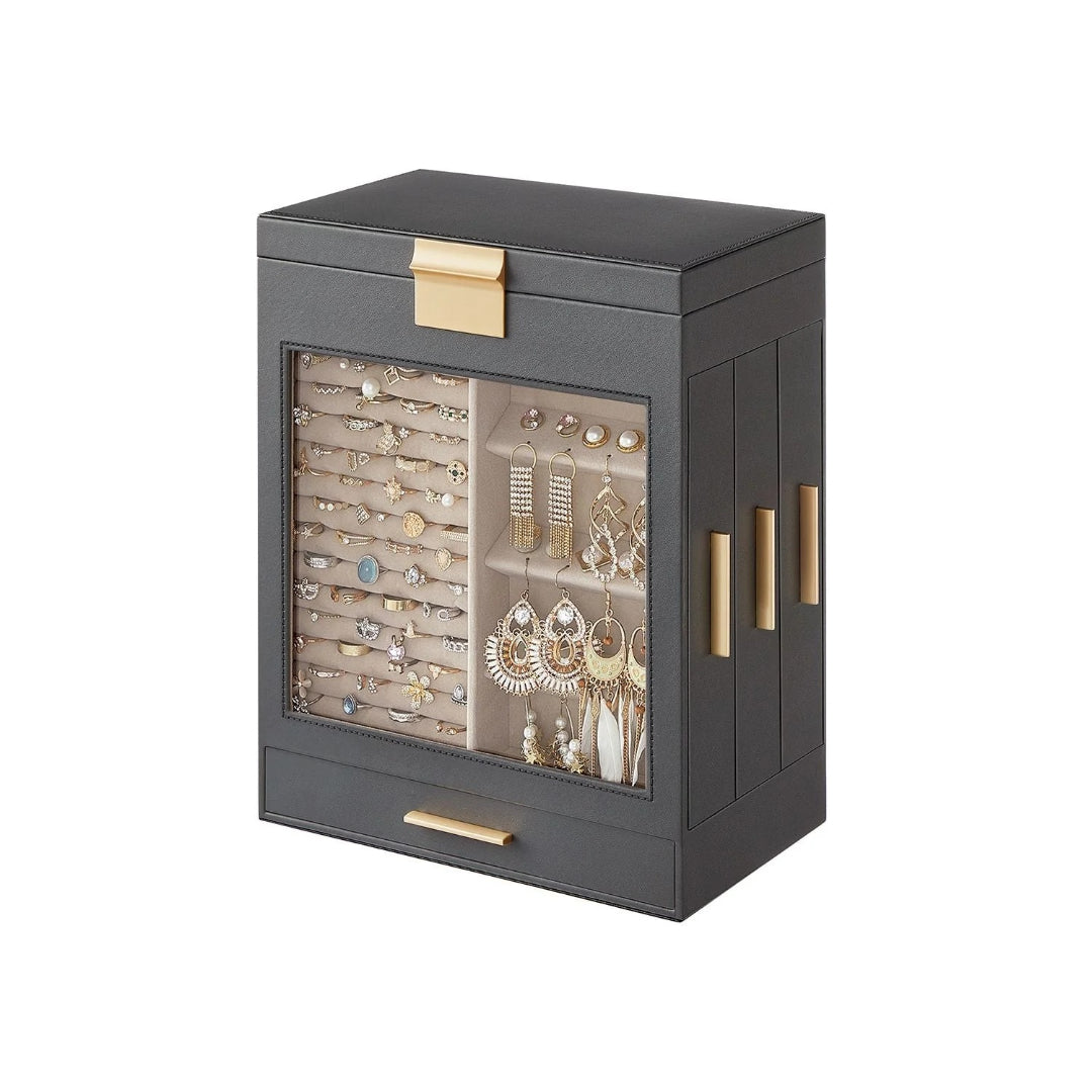 Jewelry Organizer Box With Mirror 5 Layer And Side Drawers