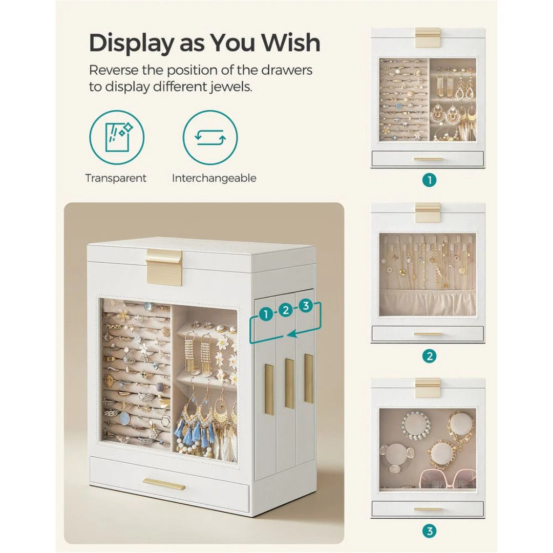 Jewelry Organizer Box With Mirror 5 Layer And Side Drawers
