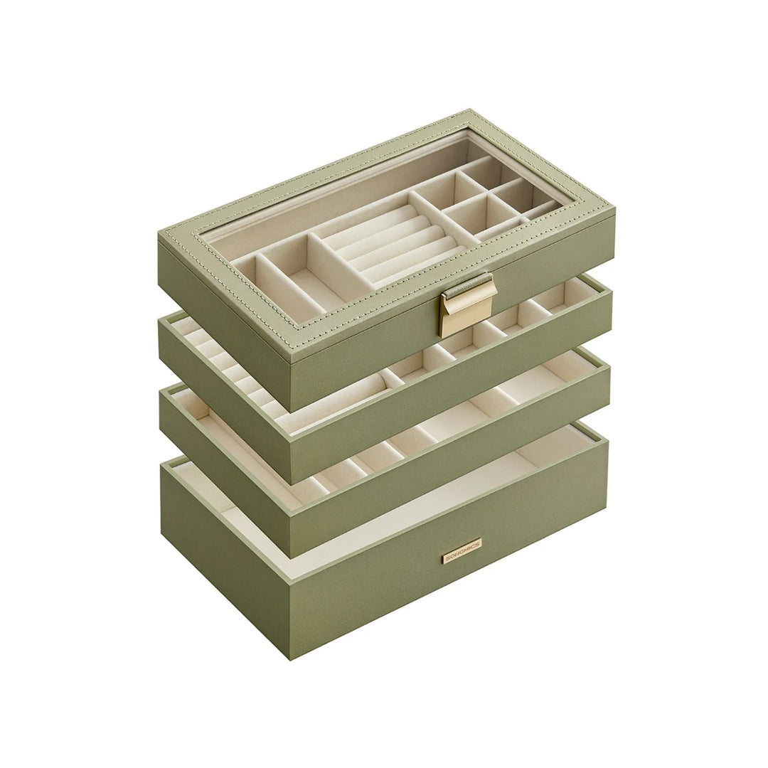 Stackable Jewelry Organizer Trays With Glass Lid 2 To 6 Tier
