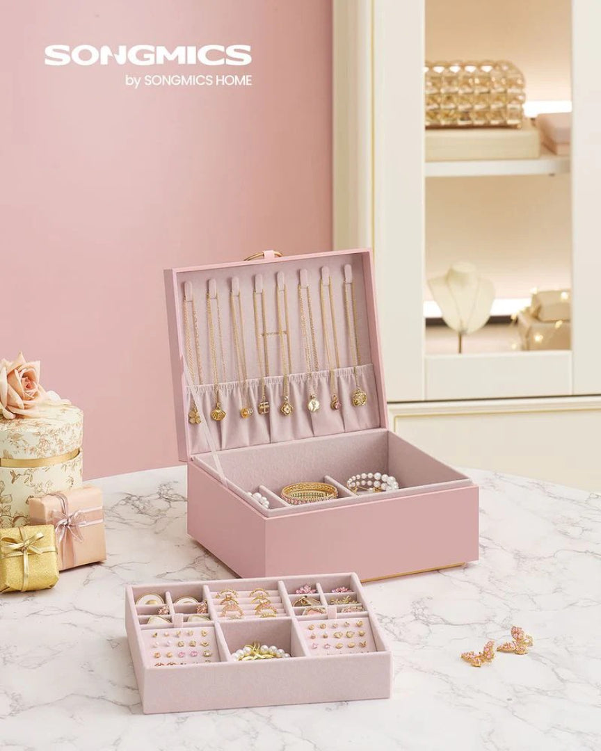 Jewelry Box Organizer With Handle 2 Layer Storage