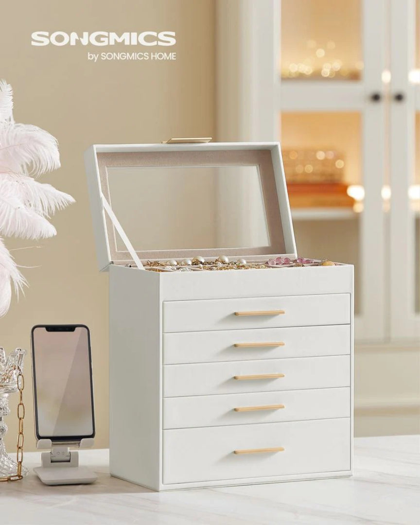 Large Jewelry Box With Glass Lid 4 Or 6 Layer Organizer
