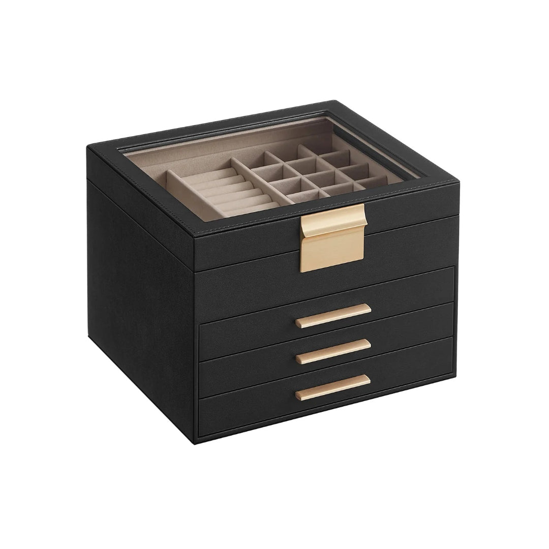Jewelry Box Organizer With Glass Lid 2 To 6 Layer Storage