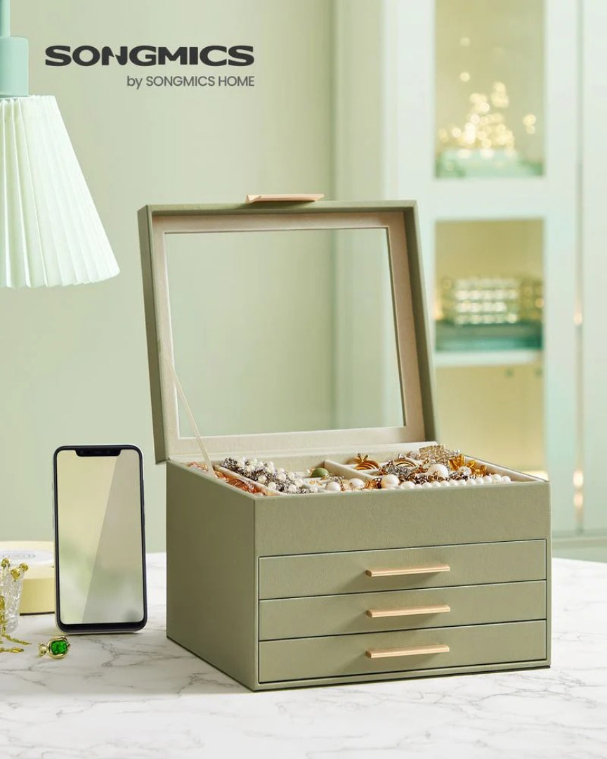 Jewelry Box Organizer With Glass Lid 2 To 6 Layer Storage