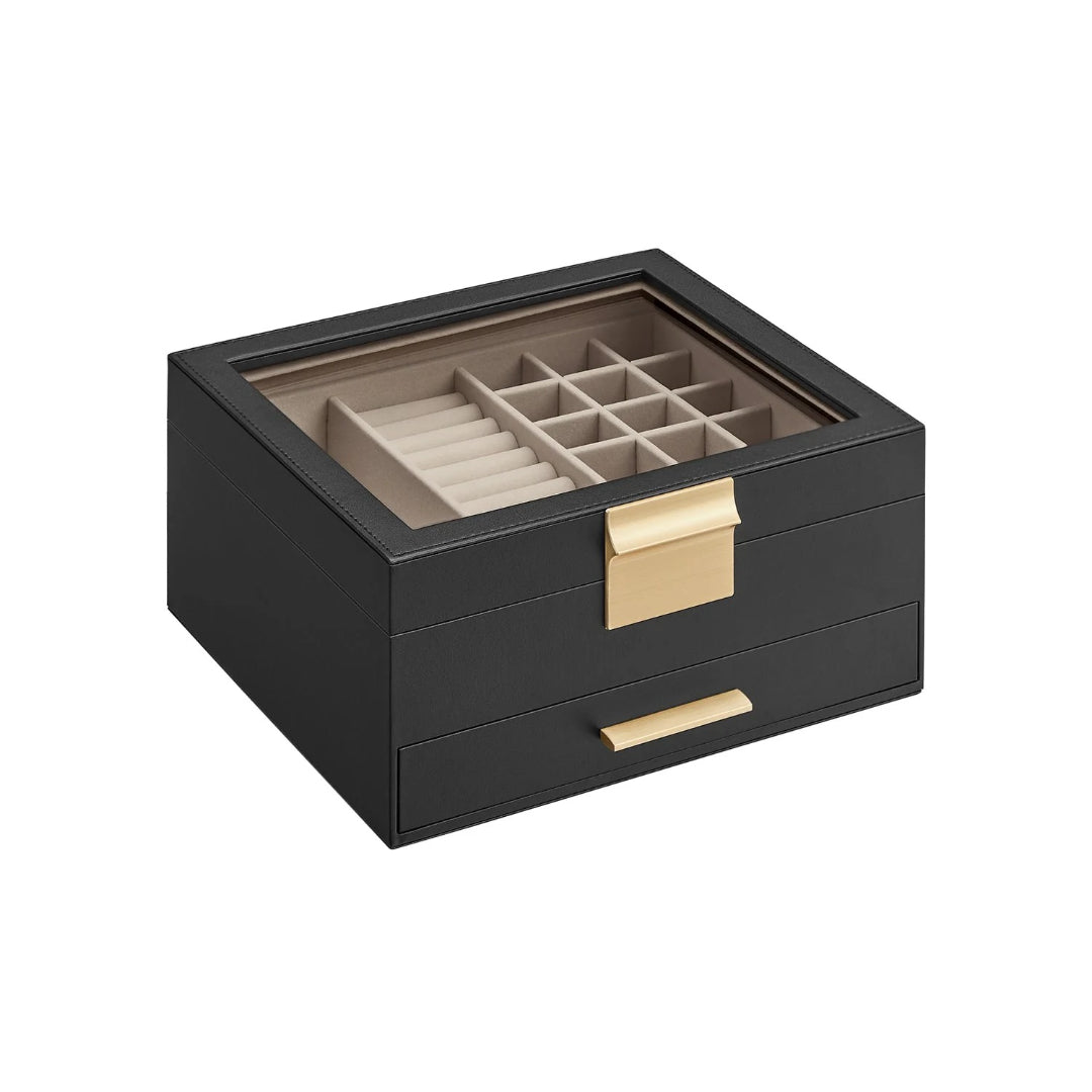 Jewelry Box Organizer With Glass Lid 2 To 6 Layer Storage