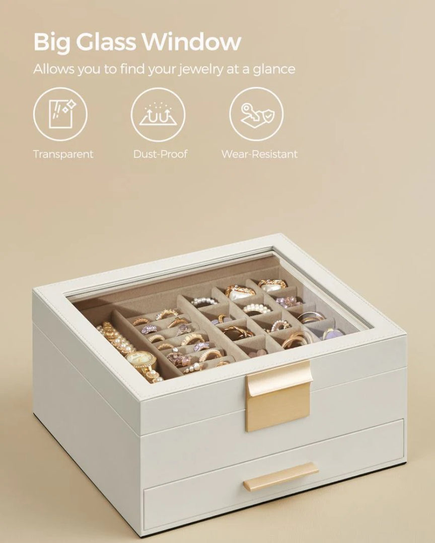 Jewelry Box Organizer With Glass Lid 2 To 6 Layer Storage