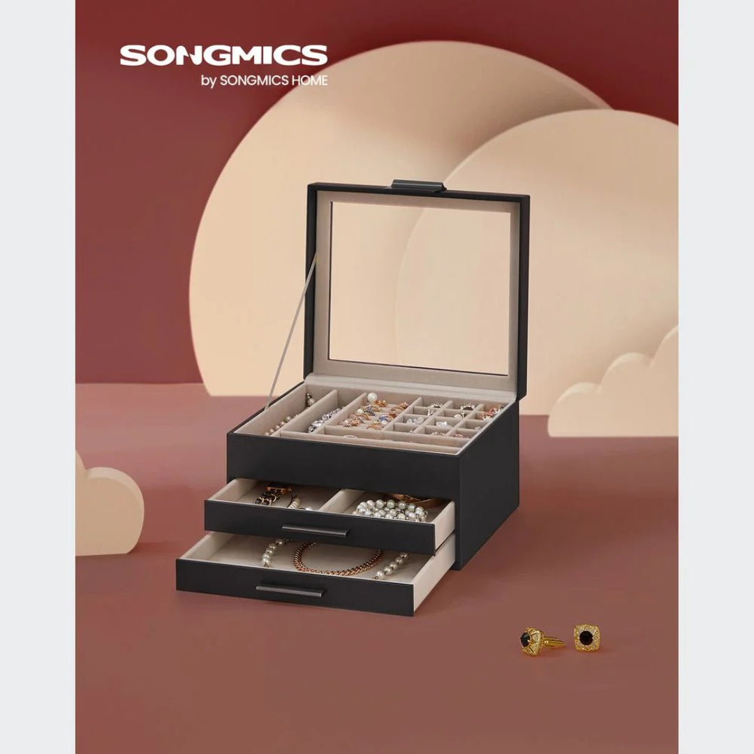 Jewelry Box Organizer With Glass Lid 2 To 6 Layer Storage