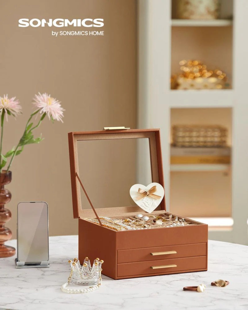 Jewelry Box Organizer With Glass Lid 2 To 6 Layer Storage