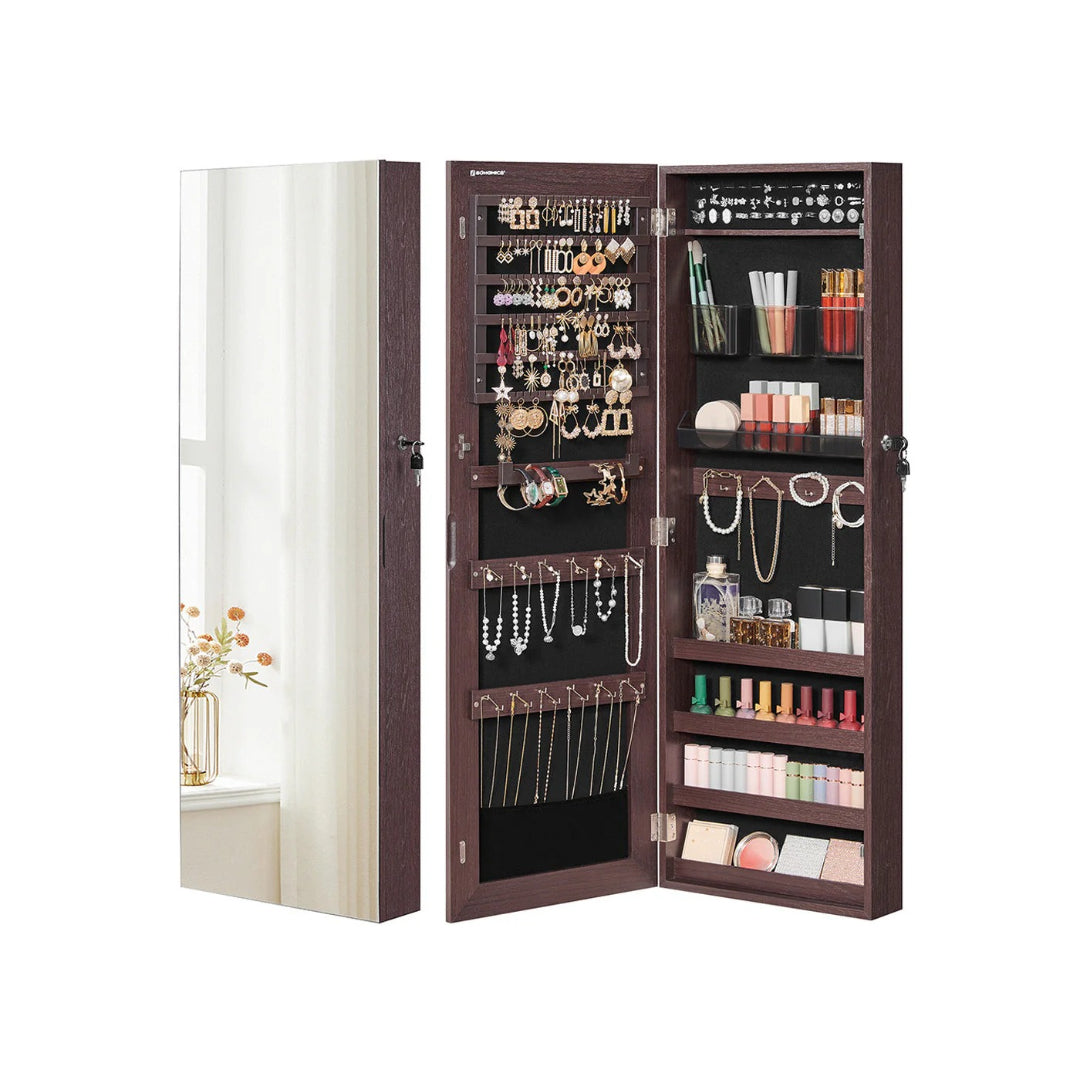 Mirror Jewelry Cabinet Armoire With Makeup Storage Organizer