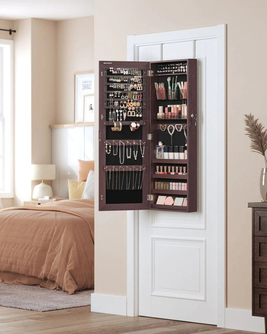 Mirror Jewelry Cabinet Armoire With Makeup Storage Organizer