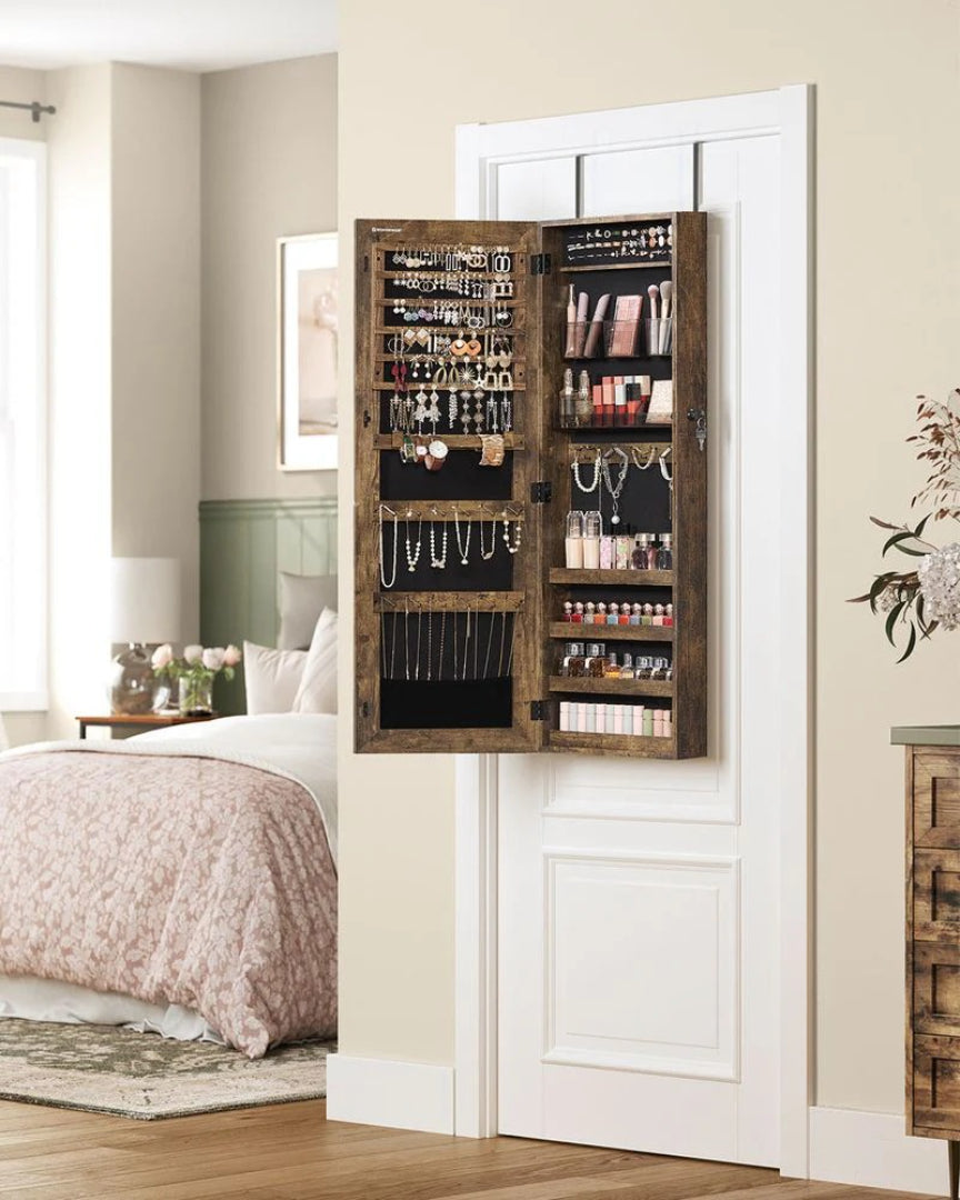 Mirror Jewelry Cabinet Armoire With Makeup Storage Organizer