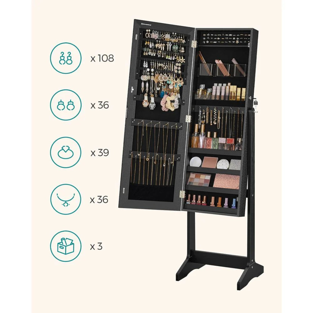 Freestanding Mirror Jewelry Cabinet Armoire With Storage