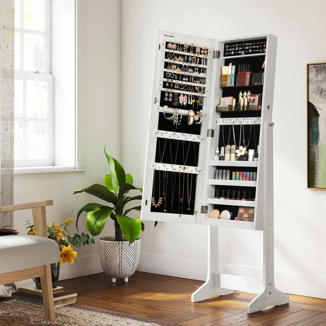 Freestanding Mirror Jewelry Cabinet Armoire With Storage