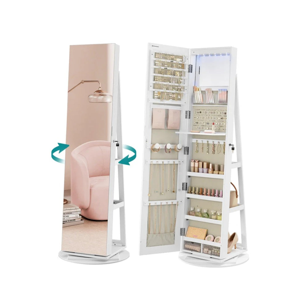 Jewelry Organizer Cabinet With Mirror LED Lights And Storage