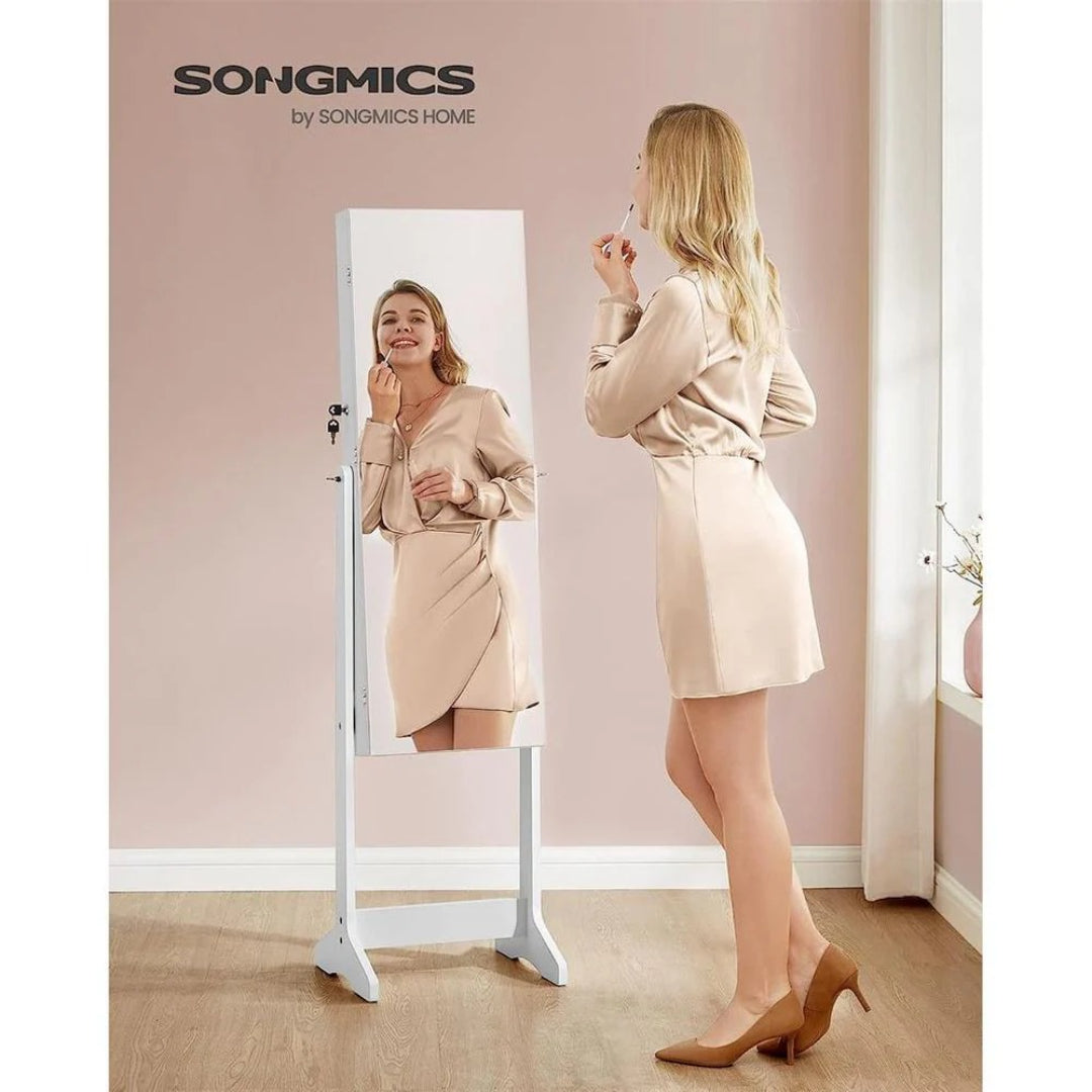 Standing Mirror Jewelry Cabinet With LED Lights And Lock