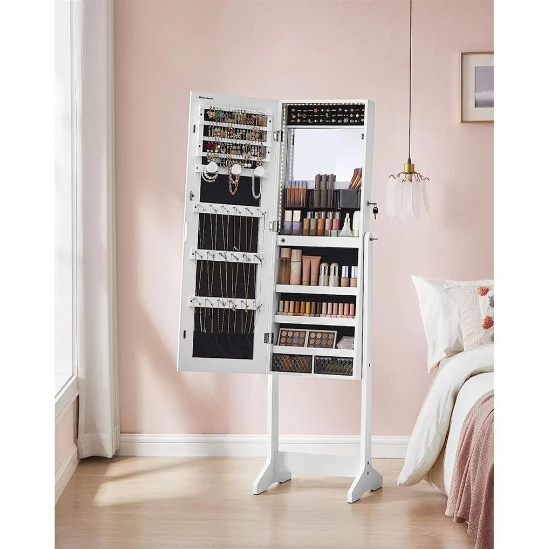 Standing Mirror Jewelry Cabinet With LED Lights And Lock