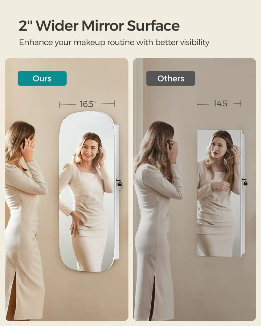 Wall Mounted Jewelry Organizer Cabinet With Mirror And LED