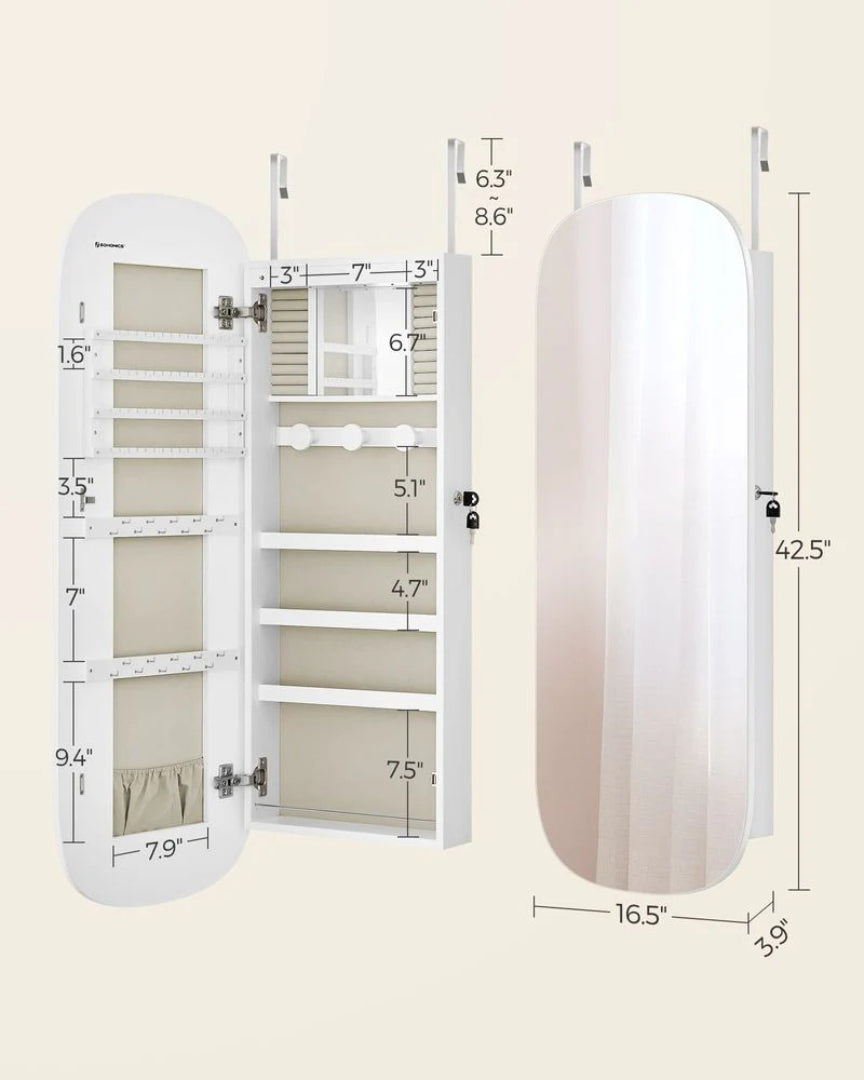 Wall Mounted Jewelry Organizer Cabinet With Mirror And LED