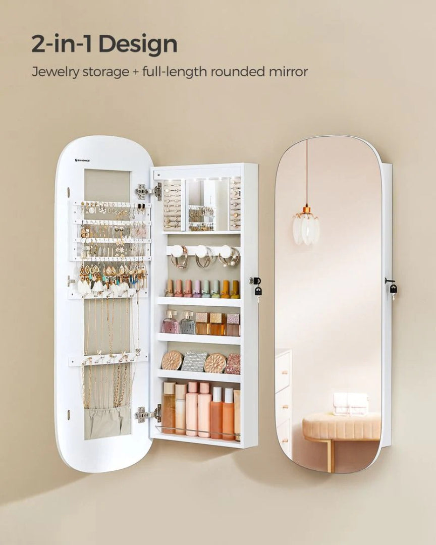 Wall Mounted Jewelry Organizer Cabinet With Mirror And LED