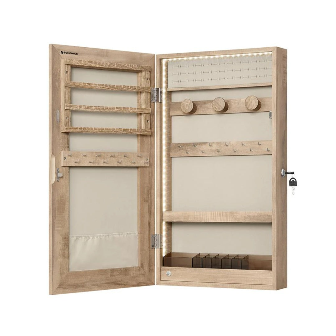 Mirror Jewelry Cabinet Armoire With LED Lights And Storage