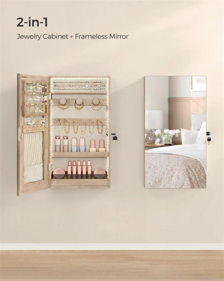 Mirror Jewelry Cabinet Armoire With LED Lights And Storage