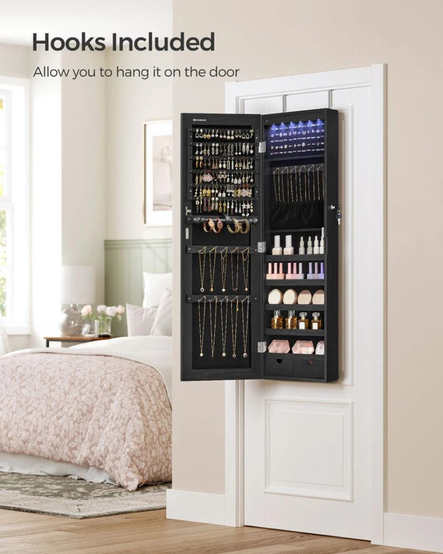 Wall Mounted Jewelry Armoire Cabinet With Mirror LED Lights