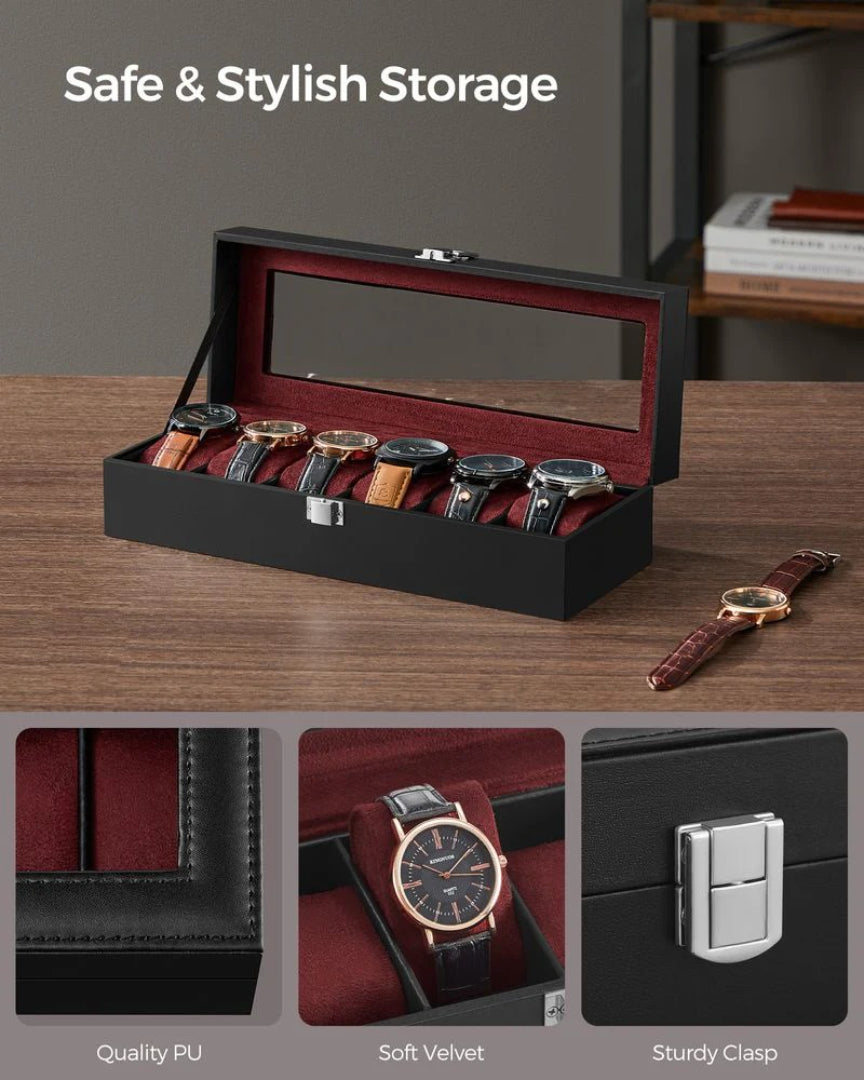 Watch Storage Case With Glass Lid 6 Or 12 Slot Organizer