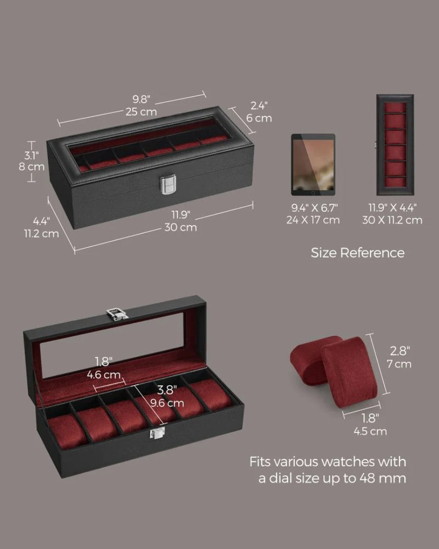 Watch Storage Case With Glass Lid 6 Or 12 Slot Organizer