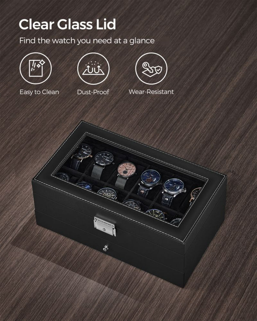 Lockable Watch Box With Glass Lid 6 8 Or 12 Slot