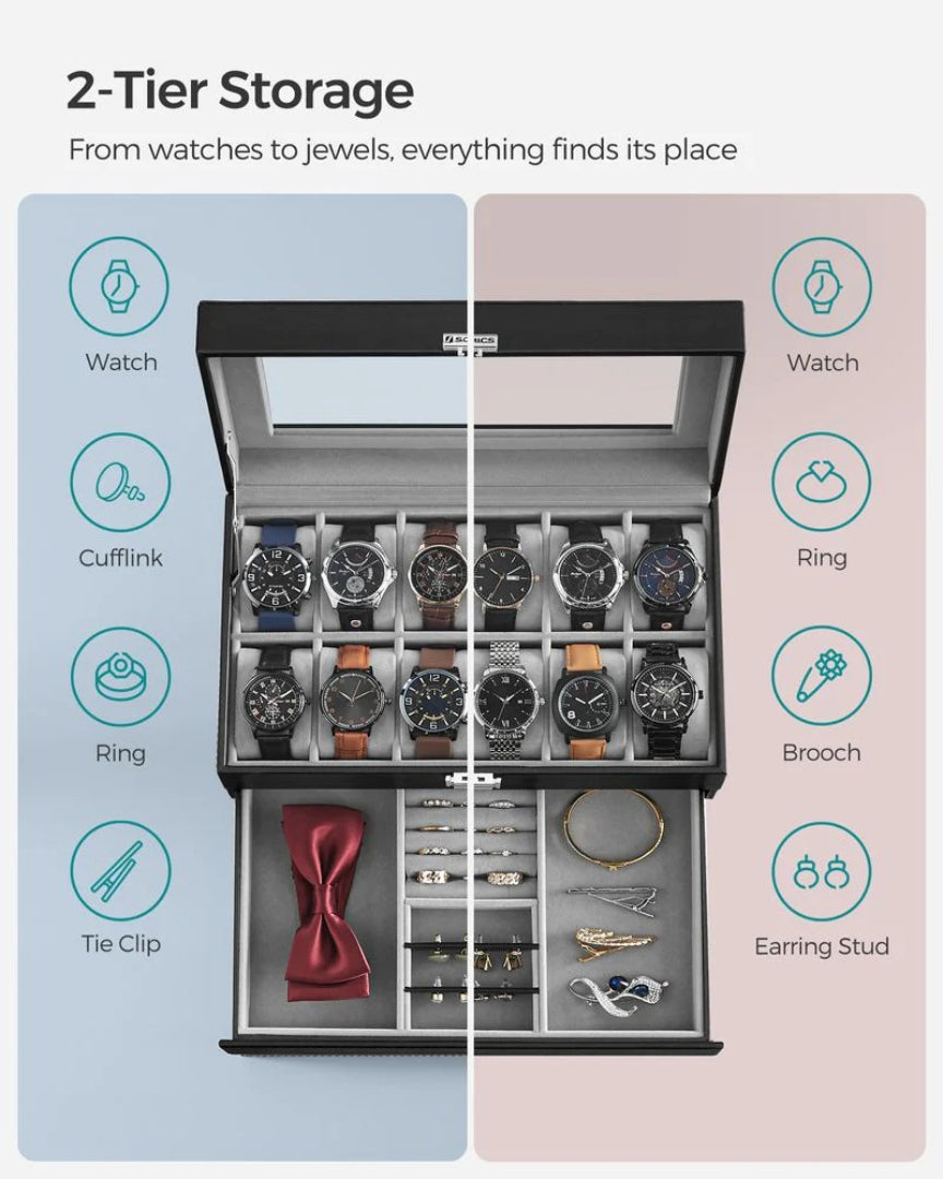 Lockable Watch Box With Glass Lid 6 8 Or 12 Slot