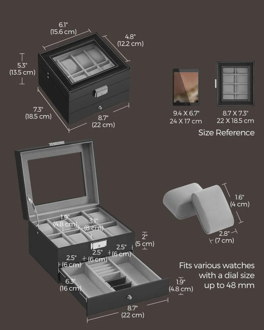 Lockable Watch Box With Glass Lid 6 8 Or 12 Slot