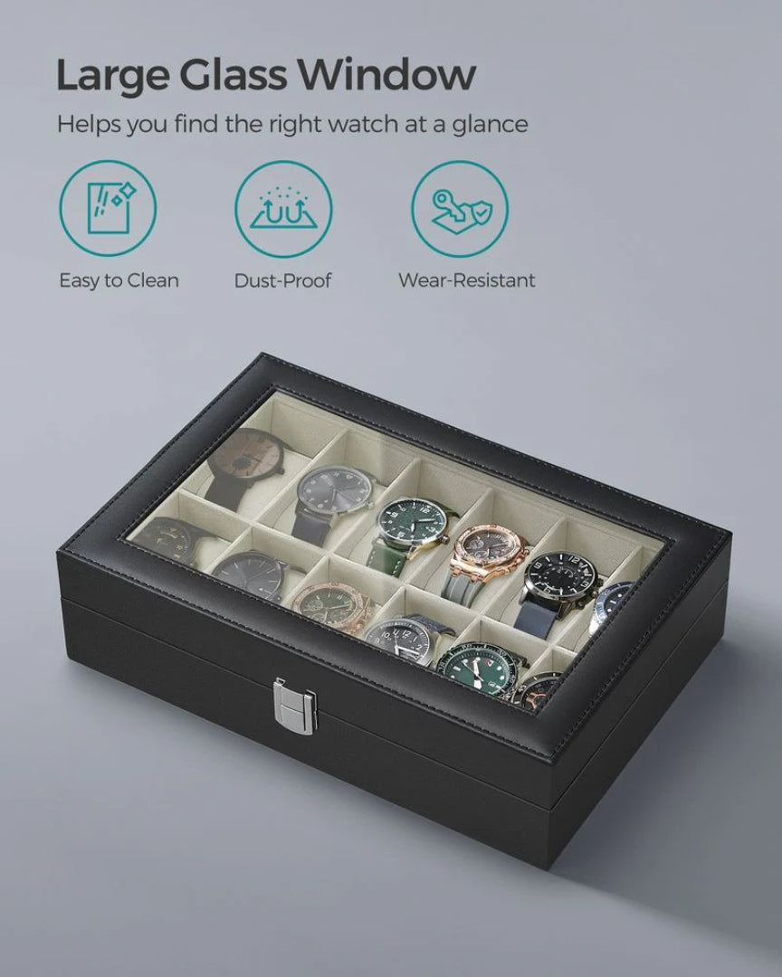 Watch Storage Case With Glass Lid 6 Or 12 Slot Organizer