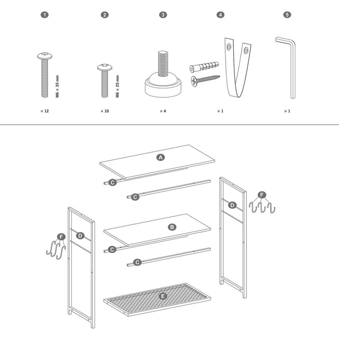 Baker’s Rack with 3 Shelves and Hooks, Kitchen Storage Rack