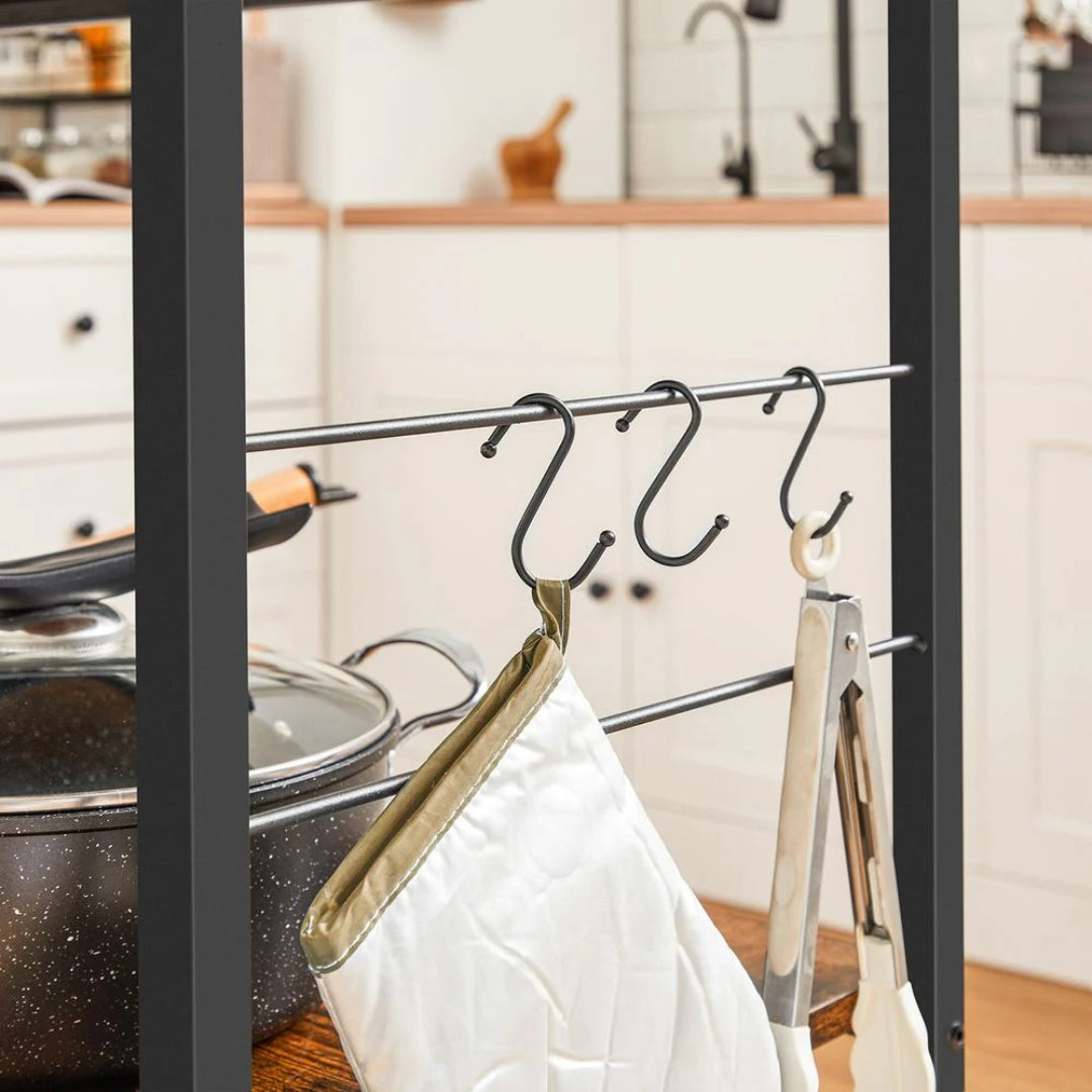Baker’s Rack with 3 Shelves and Hooks, Kitchen Storage Rack