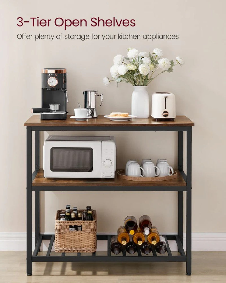 Kitchen Island Table with Worktop and 3-Tier Storage Shelf