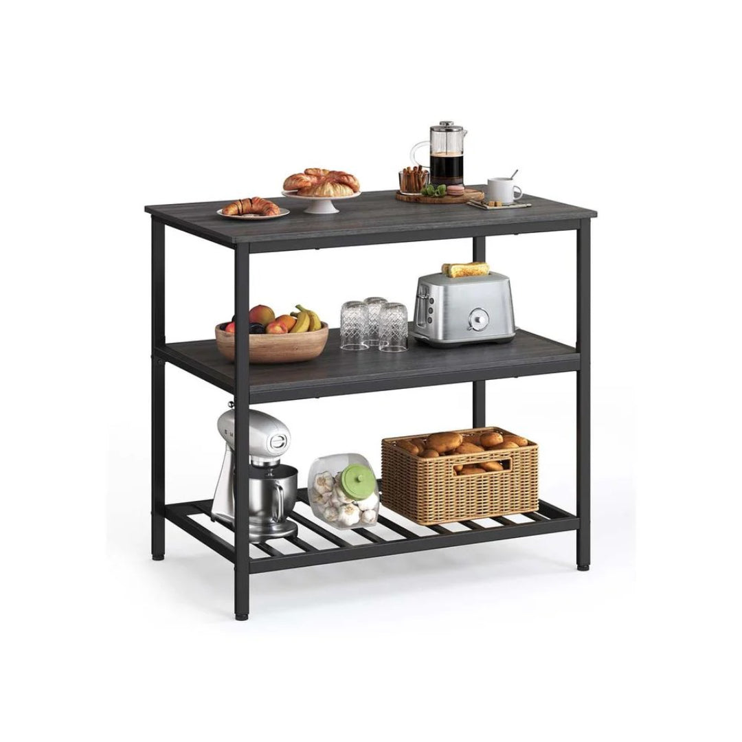 Kitchen Island Table with Worktop and 3-Tier Storage Shelf