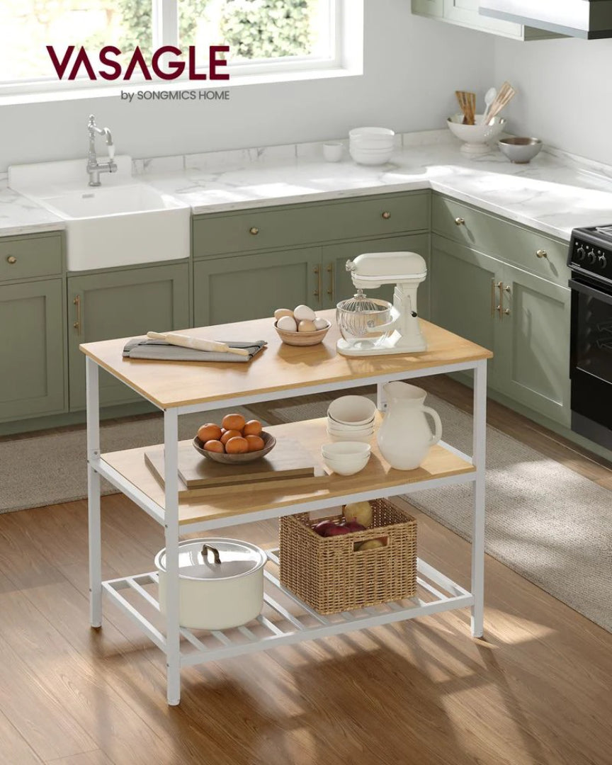 Kitchen Island Table with Worktop and 3-Tier Storage Shelf