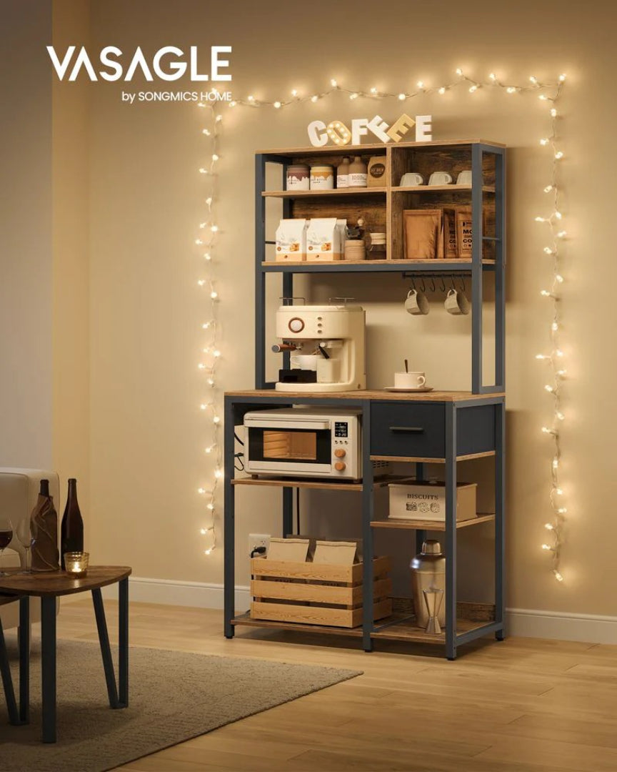 Baker’s Rack with Charging Station and Storage Shelves, Kitchen Rack