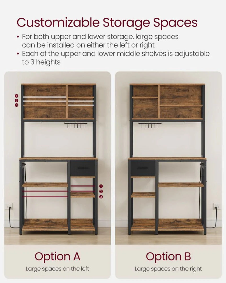 Baker’s Rack with Charging Station and Storage Shelves, Kitchen Rack