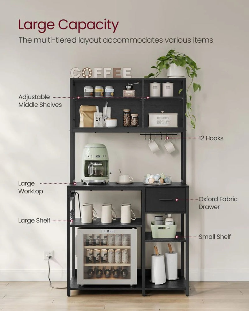 Baker’s Rack with Charging Station and Storage Shelves, Kitchen Rack