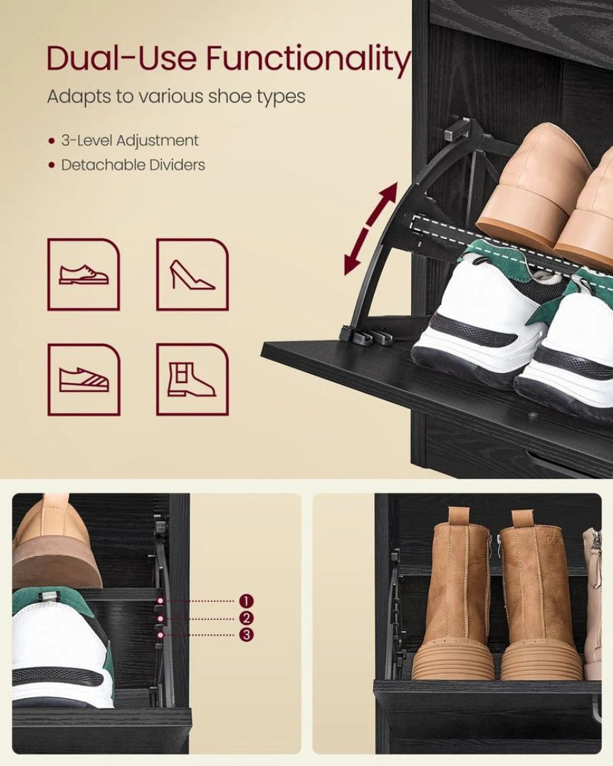 Shoe Cabinet With 4 Flip Doors, Slim Storage Organizer
