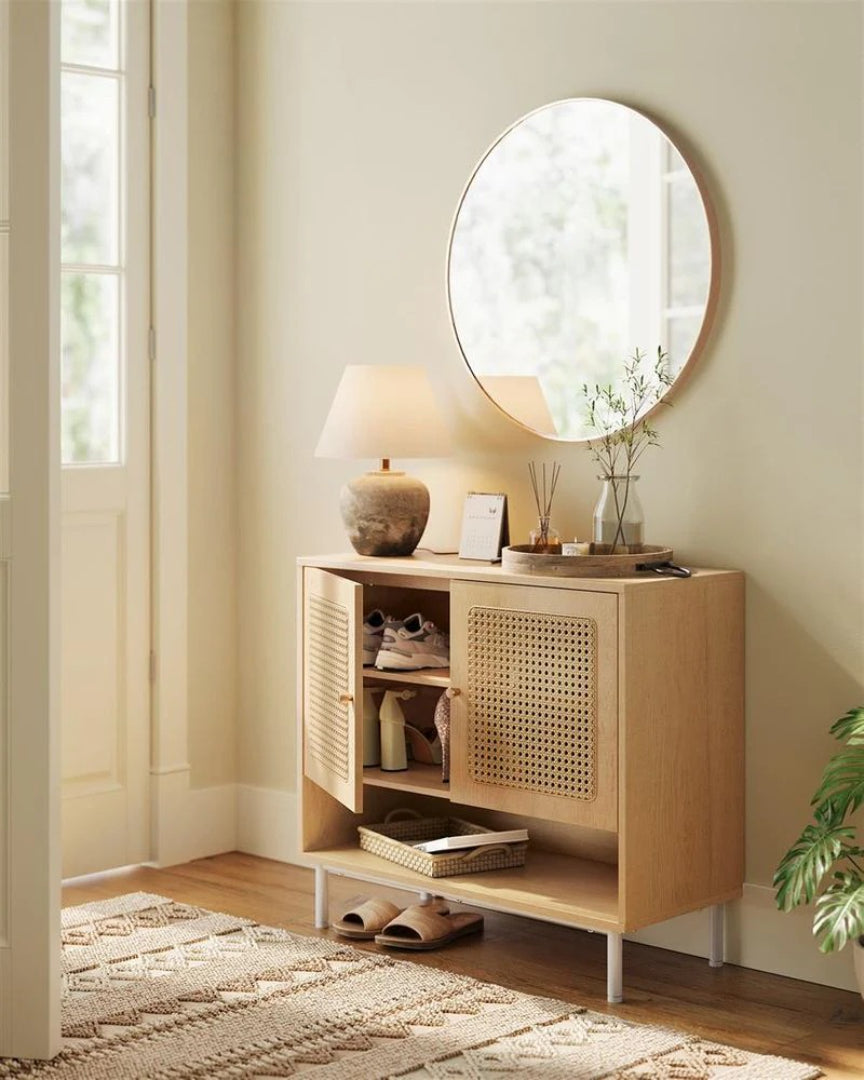 Rattan 3-Tier Shoe Cabinet with Adjustable Shelf, Entryway Storage